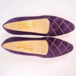 NEW Salvatore Ferragamo Purple Suede Quilted Heel